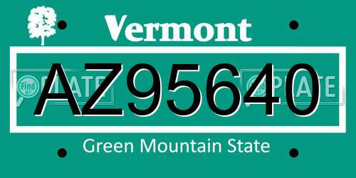AZ95640 Vermont License Plate