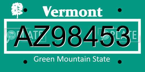 AZ98453 Vermont License Plate
