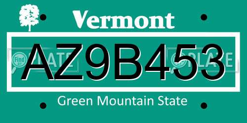 AZ9B453 Vermont License Plate