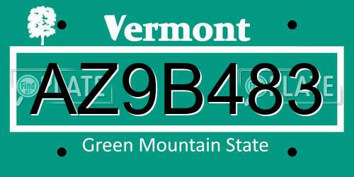AZ9B483 Vermont License Plate