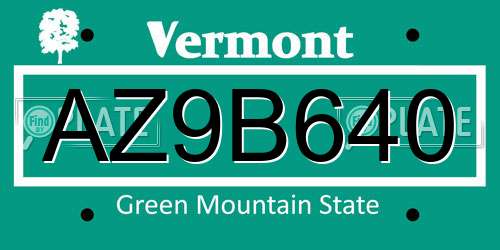 AZ9B640 Vermont License Plate