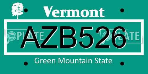 AZB526 Vermont License Plate