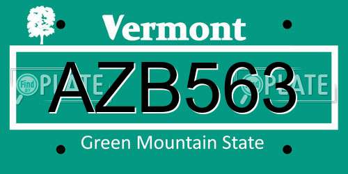 AZB563 Vermont License Plate