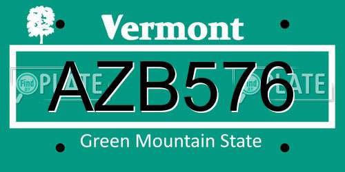 AZB576 Vermont License Plate