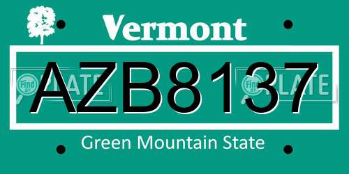 AZB8137 Vermont License Plate