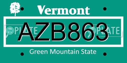 AZB863 Vermont License Plate
