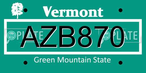 AZB870 Vermont License Plate