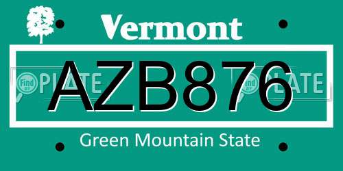 AZB876 Vermont License Plate