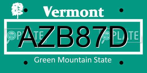 AZB87D Vermont License Plate
