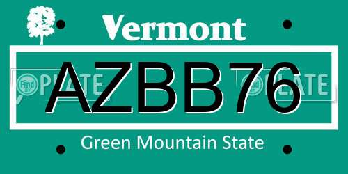 AZBB76 Vermont License Plate