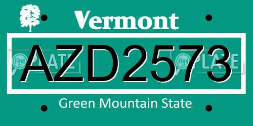 AZD2573 Vermont License Plate