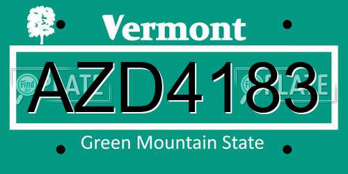 AZD4183 Vermont License Plate
