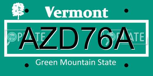 AZD76A Vermont License Plate