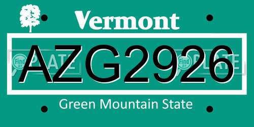 AZG2926 Vermont License Plate