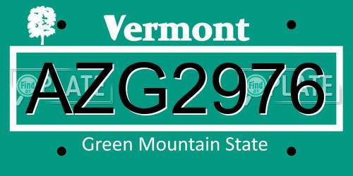 AZG2976 Vermont License Plate