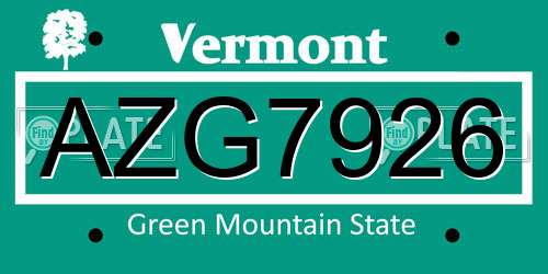 AZG7926 Vermont License Plate