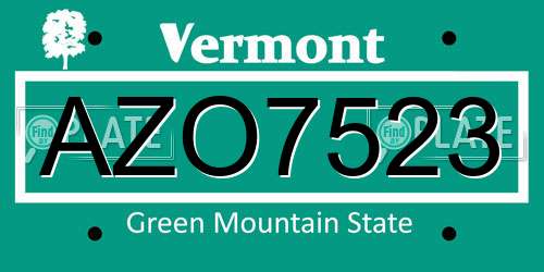AZO7523 Vermont License Plate