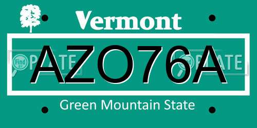 AZO76A Vermont License Plate