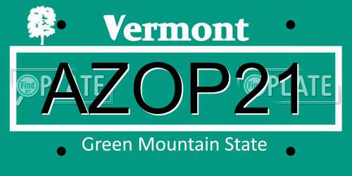 AZOP21 Vermont License Plate