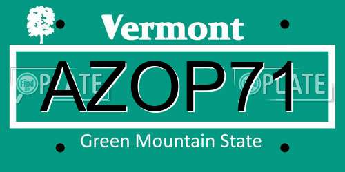 AZOP71 Vermont License Plate