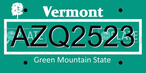 AZQ2523 Vermont License Plate