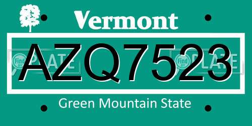 AZQ7523 Vermont License Plate