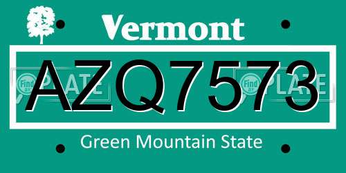 AZQ7573 Vermont License Plate