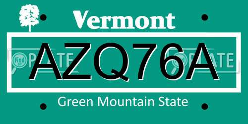 AZQ76A Vermont License Plate