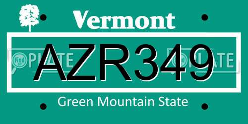 AZR349 Vermont License Plate