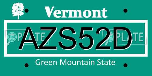 AZS52D Vermont License Plate