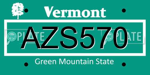 AZS570 Vermont License Plate