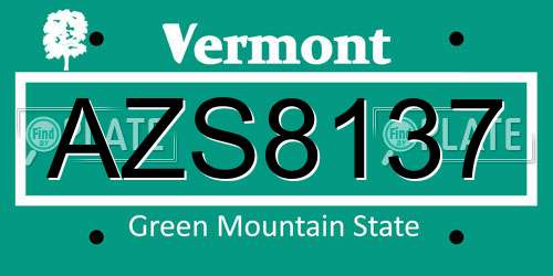 AZS8137 Vermont License Plate