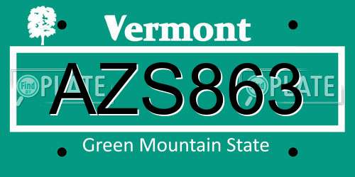 AZS863 Vermont License Plate