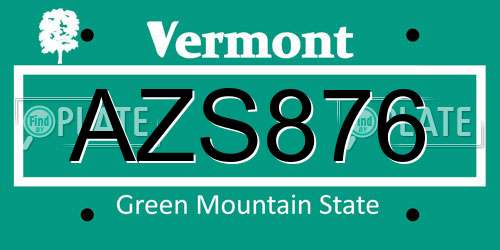 AZS876 Vermont License Plate