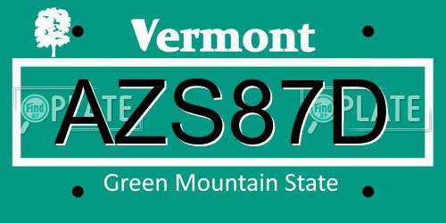 AZS87D Vermont License Plate