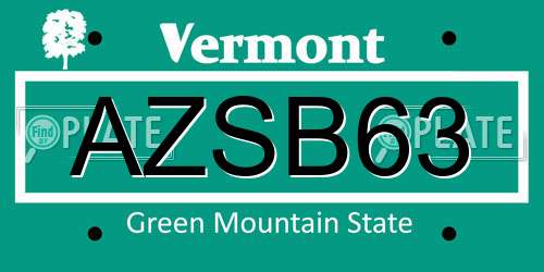AZSB63 Vermont License Plate