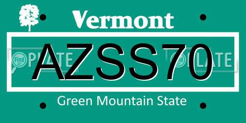 AZSS70 Vermont License Plate