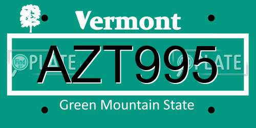 AZT995 Vermont License Plate