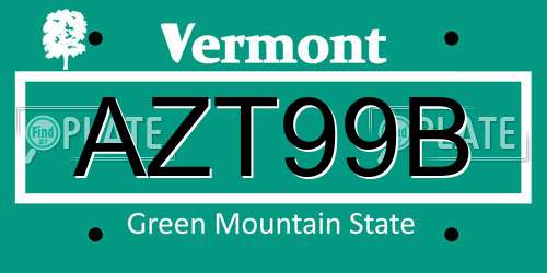 AZT99B Vermont License Plate