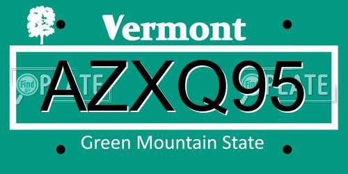 AZXQ95 Vermont License Plate