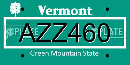 AZZ460 Vermont License Plate