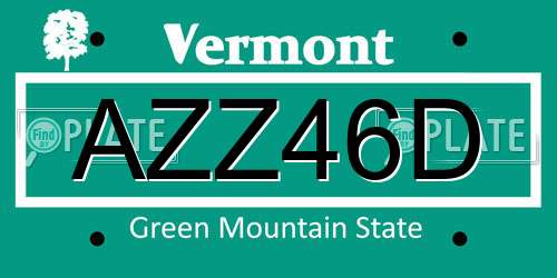 AZZ46D Vermont License Plate
