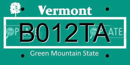 B012TA Vermont License Plate
