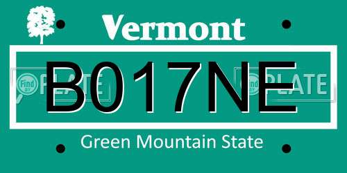 B017NE Vermont License Plate