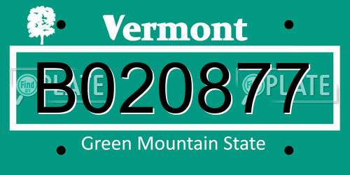 B020877 Vermont License Plate