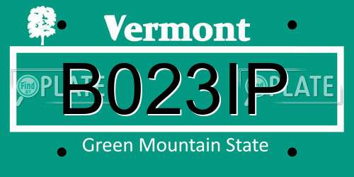 B023IP Vermont License Plate