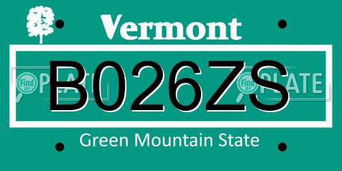 B026ZS Vermont License Plate