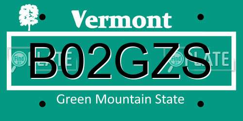 B02GZS Vermont License Plate