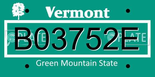 B03752E Vermont License Plate