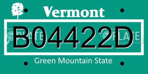 B04422D Vermont License Plate
